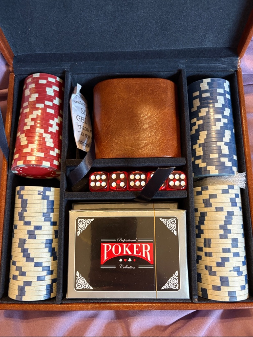 Brown Leather Box with Poker Set